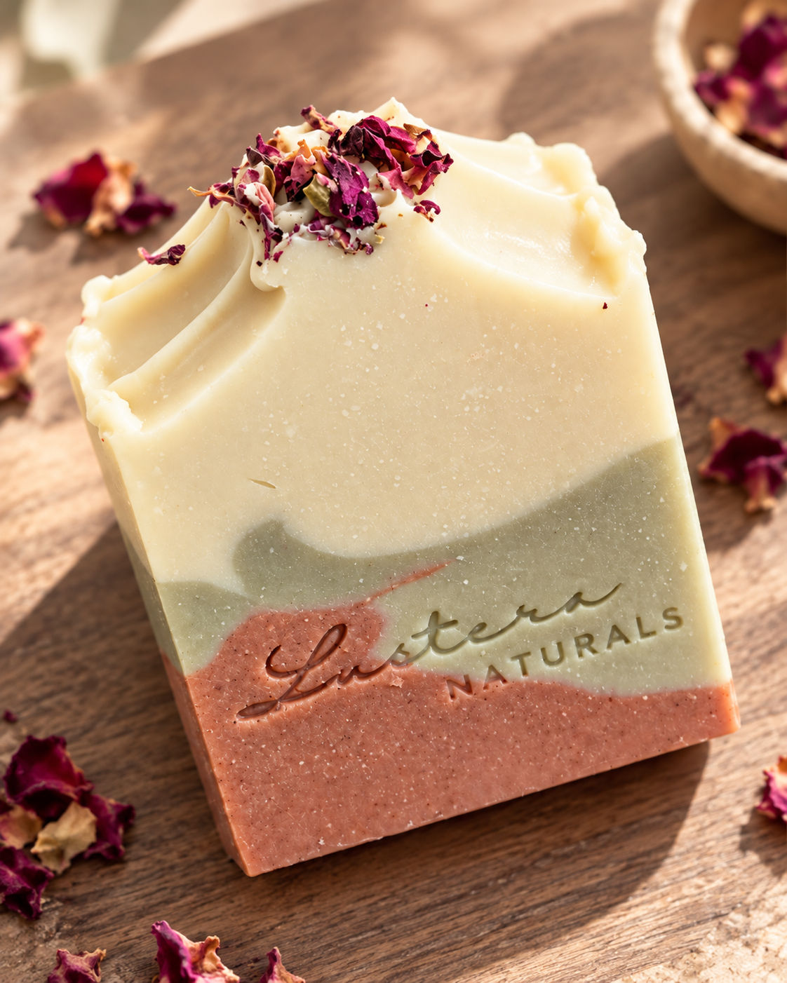 Moss & Petals handmade soap close up of sculpted top